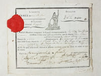[ Certificat de patriotisme délivré par la 201 1/2 Brigade de l'Armée devant Mayence, division du Général Mengaud, le 11 fructidor an 3 - 28 août 1795 ] "Nous Membres composant le Conseil d'Administration de la ditte Demie-Brigade certifions à tous ceux qu'il appartiendra, que le citoyen Pierre Pellier, natif de la commune de Saint Briet, district de Sainte, Département de la Charente Inférieure, existe dans ledit Corps, depuis le 4 Floréal l'an 2 de la République Française une et indivisible et impérissable et c'est (sic) toujours comporté en vrai Soldat Républicain, en foi de quoi nous avons délivré le présent certificat pour lui servir et valoir ce que de raison. Fait au Bivouac devant Mayce le 11 Fructidor 3e année républicaine"