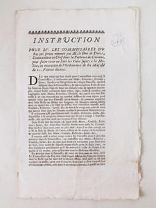 Instruction pour Mrs. les Commissaires du Roy qui seront nommés par M. le Duc de Duras, Commandant en Chef dans la Province de Guienne, pour faire tirer au sort les Gens sujets à la Milice, en exécution de l'Ordonnance de Sa Majesté du 25 février dernier [ Fait à Montauban le 10 avril 1726 ]