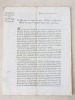 Division Criminelle. Circulaire N° 433. Bordeaux, le 29 Novembre 1815. "A Messieurs les Juges de Paix, Maires et Adjoints de Maire du ressort de la ...