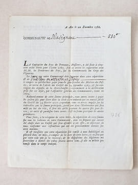 A Aix le 20 décembre 1786. Communauté de Marignane. "La Capitation du Pays de Provence, Messieurs, a été fixée à cinq cent mille livres pour l'année ...