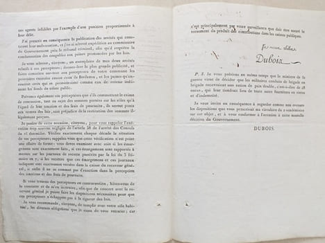 Le Conseiller d'Etat, Préfet du Département de la Gironde, aux Maires de l'arrondissement de Bordeaux. Bordeaux, le 28 Brumaire an 10 [ 19 novembre ...