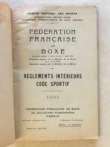 Fédération Française de Boxe - Règlements intérieurs , Code Sportif - 1934