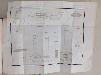Annales de Chimie et de Physique. Année 1816 - Volume I - Tome Premier [ Tome 1 ]  : Sur les Puissances réfractives et dispersives de certains liquides et des vapeurs qu'ils forment (Arago et Petit) ; Note sur le Principe colorant du sang des Animaux (Vauquelin) ; Expériences sur la combustion du Diamant et d'autres substances carbonacées (Humphry Davy) ; Observations sur l'oxidation de quelques métaux (Gay-Lussac) ; Relation de la chute d'une pierre météorique tombée dans les environs de Langres (Virey) ; Sur la hauteur relative des Niveaux de la mer Noire et de la mer Caspienne (Maurice d'Engelhardt et François Parrot) ; Tables des dilatations linéaires qu'éprouvent différentes substances depuis le terme de la congélation de l'eau jusqu'à celui de son ébullition d'après les expériences de MM. de Laplace, Lavoisier, Smeaton, Roy ; Description d'un nouveau Baromètre portatif (Gay-Lussac) ; Mémoire sur l'air inflammable des mines de charbon (Humphry Davy) ; Observations sur l'influence que le vent apporte dans la propagation du son (Delaroche) ; Note sur un phénomène remarquable qui s'observe dans la diffraction de la lumière (Arago) ; Sur les lois que l'on observe dans la distribution des formes végétales (Alex. de Humboldt) ; Mémoire sur la Diffraction de la lumière, où l'on examine particulièrement le phénomène des franges colorées que présentent les ombres des corps éclairés par un point lumineux (Fresnel) ; Essai d'une classification naturelle pour les Corps Simples (Ampère) ; Suite de l'Essai (Ampère) ; Sur les lampes de sûreté de Sir Humphry Davy ; Justification de la Théorie de M. Dalton, sur l'absorption des Gaz par l'eau, contre les conclusions de M. de Saussuren par M. John Dalton ; Sur les combinaisons de l'Azote avec l'Oxigène (Gay-Lussac) ; Sur la vertu électrique de quelques minéraux (M. Haüy)