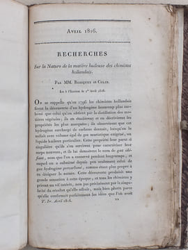 Annales de Chimie et de Physique. Année 1816 - Volume I - Tome Premier [ Tome 1 ]  : Sur les Puissances réfractives et dispersives de certains ...