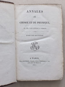 Annales de Chimie et de Physique. 1821 - Volume 3 : Tome Dix-Huitième [ Tome 18 - Tome XVIII ] : Note sur un appareil à l'aide duquel on peut vérifier toutes les propriétés des conducteurs de l'électricité voltaïque découvertes par M. Ampère - Suite de la note (Ampère) ; Sur l'attraction des Corps sphériques, et sur la répulsion des fluides élastiques (Laplace) ; Eclaircissement de la théorie des fluides élastiques (Laplace) ; Sur les mouvemens électro-magnétiques et la théorie du magnétisme (Faraday) ; Notes relatives au Mémoire de M. Faraday ; etc...