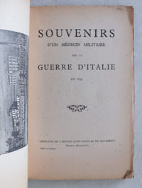 Souvenirs d'un Médecin militaire sur la guerre d'Italie en 1859 [ 1850 sur couv. ].