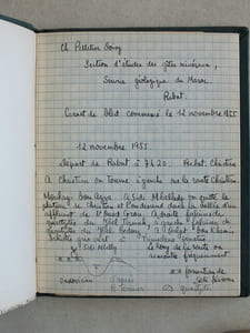 Section d'Etudes des Gîtes Minéraux. Service Géologique du Maroc. Rabat. Carnet de Bled commencé le 12 novembre 1955. [ On joint : ] Notes de terrain 1953-1959