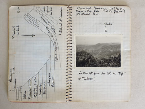 Section d'Etudes des Gîtes Minéraux. Service Géologique du Maroc. Rabat. Carnet de Bled commencé le 12 novembre 1955. [ On joint : ] Notes de terrain ...