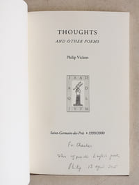 Thoughts and other Poems. [ Livre dédicacé par l'auteur ]