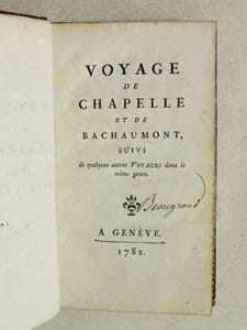 Voyage de Chapelle et de Bachaumont suivi de quelques autres Voyages dans le même genre. [ dont : Voyage de Languedoc et de Provence par M. L. F. ; Voyage d'Eponne par M. Desmahis ; Voyage du Chevalier de Parny ; Tangu et Félime, Poëme an quatre chants ]