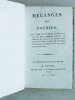 Mélanges de Poésies.. DESAINTANGE, F. ; [ FARIAU DE SAINT ANGE, Ange François (1747-1810) ]