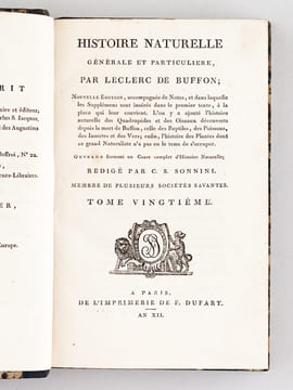 Histoire Naturelle des Oiseaux, par Leclerc de Buffon. Tome Vingtième [ Tome 20 seul ] Rédigé par C.S. Sonnini. LECLERC DE BUFFON ; SONNINI, C. S.