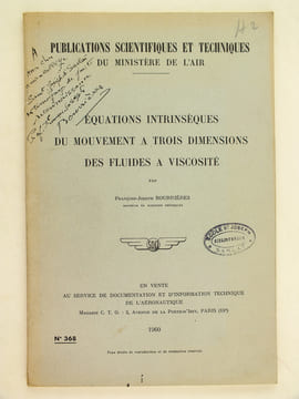 Équations intrinsèques du mouvement à trois dimensions des fluides à viscosité. [ Livre dédicacé par l'auteur ]. BOURRIERES, François-Joseph
