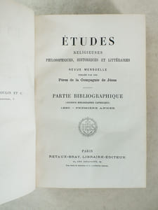 Etudes religieuses, philosophiques, historiques et littéraires, 1890, Partie Bibliographique 1890, 1e année (Ancienne bibliographie catholique 1841-1889). Tome LII   [ 52 ]
