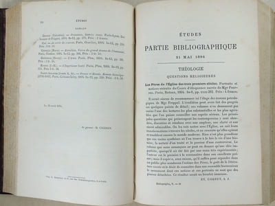 Etudes religieuses, philosophiques, historiques et littéraires, Supplément aux Tomes LXI, LXII et LXIII [ 61, 62 et 63 ] -  Partie Bibliographique 1894, 5e année (Ancienne bibliographie catholique 1841-1889) 