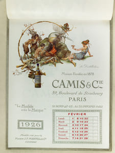 Calendrier 1926 Avec leurs Meilleurs Voeux pour 1926 Camis & Cie ont l'honneur de vous présenter trois nouvelles Séries du Maître Hérouard. La Série Antique : 4 sujets créés et édités pour J.F. Martell & co à Cognac ; Les Trois Mousquetaires : 4 sujets créés et édités pour Bouchard aîné & Fils à Beaune ; Manon Lesaut : 4 sujets crées et édités pour J. Calvet & Cie à Buenos-Aires