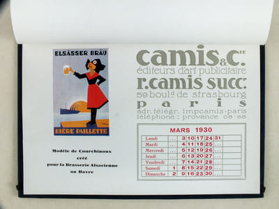 Calendrier 1930 Avec les Meilleurs Voeux de Camis & Cie pour 1930 [ Modèle de Gadoud pour le Syndicat d'initiative d'Aix les Bains ; Modèle d'Hérouard pour les Ets Jacquemaire à Villefranche ; Modèle de Courchinoux pour la Brasserie Alsacienne au Havre ; Modèle de gadoud pour MM. Chabeur et Cie à Paris ; Modèle d'Hérouard pour Mr Armand Feuillerat à Margaux ; Modèle d'Hérouard pour Mr Paul Fleury à Ste Radegonde ; Modèle de Loth créé pour Mr Nollet à Roubaix ; Modèle de Courchinoux pour le Comité de la Foire de Metz ; Modèle de Gadoud pour G. Floquet à Pont l'Evêque ; Modèle de Baudrier pour la maison Bouvais Flon à Nantes ; Modèle d'Hérouard pour l'Auberge de la Devinière à Paris ; Modèle de Gadoud pour la Maison Clavières à Bordeaux ]
