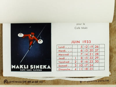 Calendrier 1933 Robert Camis Editeur d'Art Publicitaire. Avec ses meilleurs voeux pour 1933 [ Création Robert Camis pour le Champagne Piper-Heidsieck, pour les Etablissements vermorel, pour les fils de Léon J. Bizac, pour le Comité de Propagande du hareng de Fécamp, pour le champagne Binet, le Café Makli, Hippolyte Nicolas à Perpignan, Doré et fils, les biscuits Pernot, les potages Maggi, le Cognac Salignac, les Etablissements Ruby ]