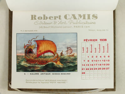 Calendrier 1938 Pour 1938 Les meilleurs voeux de Robert Camis [ 12 illustrations par Hérouard extraites de la série "Les beaux Navires" éditée pour le Tapioca "Petit Navire" ]