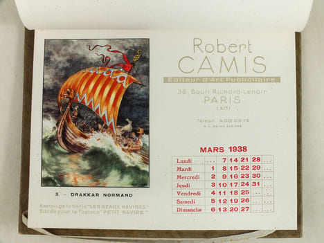 Calendrier 1938 Pour 1938 Les meilleurs voeux de Robert Camis [ 12 illustrations par Hérouard extraites de la série "Les beaux Navires" éditée pour le ...