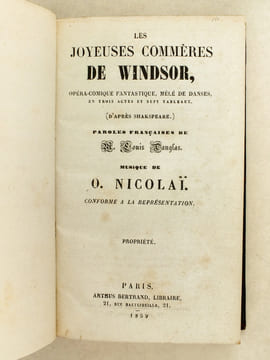 Les Joyeuses Commères de Windsor ; Opéra-comique fantastique, mêlé de danses (d'après Shakespeare, paroles française de Louis Dauglas, musique de O. ...