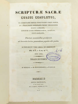 Scripturae sacrae, cursus completus. Tomus Septimus ( Tome VII - 7 -) : In Numeros. In Deuteronomium. In Josuam.  Sequitur in Numeros Commentarium  - ...