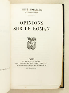 Opinions sur le roman [ Edition originale ]. BOYLESVE, René