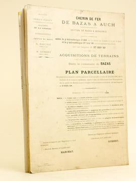 Chemin de Fer de Bazas à Auch. Section de Bazas à Bergonce. Plan parcellaire des propriétés à acquérir suivant jugement d'expropriation en date du 10 ...