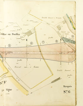 Chemin de Fer de Bazas à Auch. Section de Bazas à Bergonce. Plan parcellaire des propriétés à acquérir suivant jugement d'expropriation en date du 10 ...