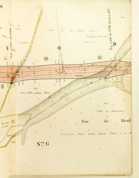 Chemin de Fer de Bazas à Auch. Section de Bazas à Bergonce. Plan parcellaire des propriétés à acquérir suivant jugement d'expropriation en date du 10 ...