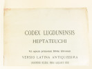 Codex Lugdunensis Heptateuchi [ Prospectus pour l'édition Vitte de 1901 ] Vel septem primorum Bibliae Librorum, Versio Latina Antiquissima. Collectif ...