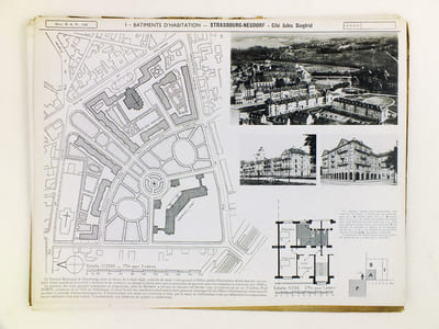 Documents d'urbanisme présentés à la même échelle fascicule n° 4 [ Encyclopédie de l'urbanisme ] [ Contient : ] 101-102 : Cité Ungemach, à Strasbourg ; 105 : Cité Jules Seigfried, à Strabourg-Neudorf ; 109-110 : Habitations à Gröndal (Suède) ; 111-112 : Habitations à Reimersholme (Suède) ; 201 : Laboratoires du Docteur Debat, à Garches ; 303 : Musée Boymans, à Rotterdam ; 426 : Triangeln, à Malmö ; 427 : Allées de Tourny à Bordeaux ; 428 : Grand Rond, à Toulouse