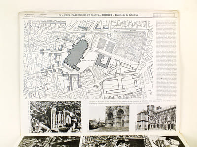Encyclopédie de l'urbanisme Documents d'Urbanisme Fascicule n° 10 [ Contient : ] 133-134 : Familistère. Guise - 135 : The lawn. Harlow I - 317 : Cimetière Charnier. Montfort l'Amaury - 449-450 : Petite et Grande Place d'Arme. Arras. - 451-452 : Abords de la cathédrale. Bourges. - 453 : Plazza del Duomo. Pistoia - 601-602-603 : Abods du Château. Fontainebleau.