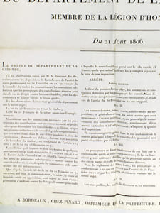 Extrait du Registre des Arrêtés du Préfet du Département de la Gironde, Membre de la Légion d'Honneur du 21 Août 1806