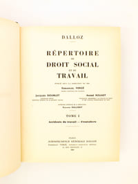 Répertoire de droit social et du travail ( encyclopédie Dalloz , 2 tomes - complet ) : 1. Accident du travail - Frontaliers ; 2. Gaz et électricité - Voitures de place et taxis