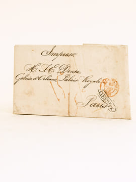 [ Courrier de Bruno Carranza au librairie français Edouard Dentu, datée de San José de Costa-Rica, Agosto 25 de 1868 ] Courrier imprimé avec adresse ...