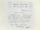 Lettre à en-tête de l'Imprimerie Alcan-Lévy, adressée à Monsieur Sauvaistre [ Premier commis de l'éditeur Edouard Dentu ] : "Paris, le 27 mai 1882. ...
