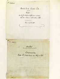 Manuscrit : Monita Secreta Societatis Jesu. Notes sur les Similitudes et 1er Cahier : différences existant entre trois éditions de 1718, 1824 et 1861 ; 2ème Cahier : Comparaison entre les traductions de 1845 et 1861