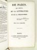 De Paris, des Moeurs, de la Littérature et de la Philosophie. [ Edition originale ]. SALGUES, J. B. S. ; [ SALGUES, Jacques Barthélémy ]
