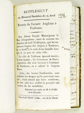 [ Recueil de brochures politique et historiques, impressions bordelaises de l'année 1814 ] Constitution donnée par le Roi au Peuple Français. 4 Juin ...