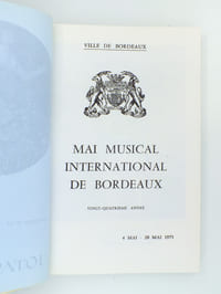 Mai Musical International de Bordeaux ( lot de 19 années consécutives : 1970 à 1988 ) : 1970 vingt-et-unième année ; 1971 ; 1972 ; 1973 ; 1974 ; 1975 ; 1976 ; 1967 ; 1978 ; 1979 ; 1980 ; 1981 ; 1982 ; 1983 ; 1984 ; 1985 ; 1986 ; 1987 ; 1988.