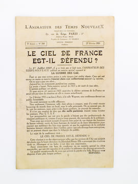 Le ciel de France est-il défendu ? ( L'Animateur des Temps Nouveaux N° 260 du 27 février 1931, numéro spécial présentant les idées essentielles ...