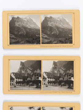 Lot de 24 vues photographiques stéréoscopiques de Suisse : Interlaken, Grindelwald und Bern [ Collection Stéréoscopique du Bazar de l'Hôtel de Ville ] ...