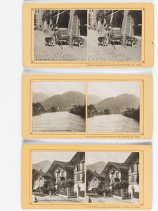 Lot de 24 vues photographiques stéréoscopiques de Suisse : Interlaken, Grindelwald und Bern [ Collection Stéréoscopique du Bazar de l'Hôtel de Ville ] Numéros 1 : Grindelwald. La vallée et l'Eiger - 5 : Interlaken. Entrée des jardins du Kursaal - 6 : Interlaken. Le Kursaal - 7 : Interlaken. Vue prise de la Heimwehfluh - 8 : Interlaken. Vue prise de la Heimwehfluh - 9 : Interlaken. L'aar à Unterseen - 10 : Interlaken. L'Aar et le Harder - 12 : Interlaken. Vue prise du petit Rugen vers la Jungsfrau - 13 : Interlaken. Marktgasse - 14 : Interlaken. Châlets Suisse au Matten - 15 - Interlaken. L'Aar et le grand Rugen - 21 : Interlaken. Le Port - 18 : Interlaken. Vue prise de la Höheweg - 16 : Interlaken. La promenade de la Höheweg - 19 : Interlaken. La Höheweg et le Harder - 20 : Interlaken. Vue prise de la Höheweg vers la Schynigge-Platte - 24 : Interlaken. La Jungfrau prise de la Höheweg - 25 : Interlaken. Unterseen - 26 : Interlaken. Vue prise du Rugen vers le Boedeli - 27 : Interlaken. Vue prise du Rugen vers la Trinkhalle - 28 : Interlaken. Vue prise de Hohbühl et 12 : Berne. La fosse aux Ours - 23 : Berne. Façade du Palais Fédéral - 33 : Berne : Laitier et les chiens attelés