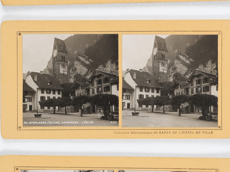 Lot de 24 vues photographiques stéréoscopiques de Suisse : Interlaken, Grindelwald und Bern [ Collection Stéréoscopique du Bazar de l'Hôtel de Ville ] ...