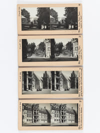 Lot de 17 vues photographiques stéréoscopiques de Blois. [15 aout 1909 ] Numéro 45 : La cour intérieure et la porte d'entrée - 46 : La cour intérieur et l'escalier - 47 : La cour intérieure et la chapelle - 48 : Vue prise de la terrasse. L'Eglise Saint Nicolas - 49 : La cour inérieure du château - 50 : L'escalier monumental dans la cour - 51 : Groupe de turistes en face de l'escalier - 52 : La vue Denis Papin pris d'en bas - 53 : La vue Denis Papin pris d'en haut - 54 : La cathédrale - 55 : Le château façade François Ier - 56 : Le château façade François Ier - 58 : Une rue dans la vieille ville - 58 [bis ] : Groupe de famille sur la terrasse du château - 59 : Ancienne maison dans une rue de la Vieille Ville - 60 : L'Eglise Saint Nicolas - 61 :  Groupe de famille sur la terrasse du château 