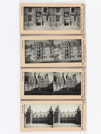 Lot de 17 vues photographiques stéréoscopiques de Blois. [15 aout 1909 ] Numéro 45 : La cour intérieure et la porte d'entrée - 46 : La cour intérieur et l'escalier - 47 : La cour intérieure et la chapelle - 48 : Vue prise de la terrasse. L'Eglise Saint Nicolas - 49 : La cour inérieure du château - 50 : L'escalier monumental dans la cour - 51 : Groupe de turistes en face de l'escalier - 52 : La vue Denis Papin pris d'en bas - 53 : La vue Denis Papin pris d'en haut - 54 : La cathédrale - 55 : Le château façade François Ier - 56 : Le château façade François Ier - 58 : Une rue dans la vieille ville - 58 [bis ] : Groupe de famille sur la terrasse du château - 59 : Ancienne maison dans une rue de la Vieille Ville - 60 : L'Eglise Saint Nicolas - 61 :  Groupe de famille sur la terrasse du château 