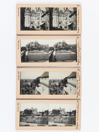 Lot de 21 vues photographiques stéréoscopiques d'un voyage par Amboise, Langeais, Marmoutiers, Tours et Loches [12, 13 et 14 aout 1909 ] Numéro 21 : Amboise. Vue prise de la terrasse du château - 22 : Amboise. Le portail de la chapelle de St Hubert - 23 : Amboise Vue générale du château et d'une partie de la ville - 24 : Langeais. L'Eglise - 25 : Langeais. L'une des tours du château - 26 : Langeais. L'entrée du château - 28 : Langeais. Les jardins du château et les ruines du donjon - 29 : Langeais. Partie de la ville. Vue prise de l'une des tours du château - 30 : Langeais. Vue de l'ensemble du château - 31 : Langeais. L'une des tours du château - 32 : Langeais. Le pont suspendu sur la Loire - 33 : Marmoutier. La porte d'entrée de l'ancien monastère - 34 : Marmoutier. La grotte de Saint Gatien - 35 : Marmoutier. L'entrée du château - 37 : Tours : La rentrée du 5e cuirrassier au quartier - 38 : Tours. Le Palais de Justice. Vue prise du restaurant Tellier - 39 : Loches. La collégiale de Saint-Ours - 40 : Loches. Vue de la ville et de l'Eglise prise du Donjon - 41 : Loches. Vue sur la Campagne prise du Donjon - 42 : Loches. L'entrée du donjon - 43 : Loches. Les remparts et l'une des tours du château