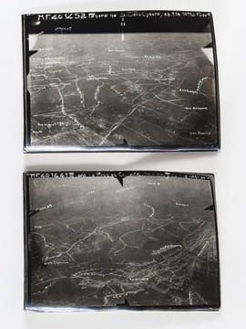 Lot de 17 photographies aériennes prises du 9 au 24 septembre 1916, par l'escadrille MF 40 dans le secteur de Saint-Hilaire le Grand, ...