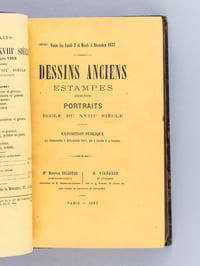 [ Recueil de 15 catalogues de vente d'Estampes anciennes, par Vignères marchand et Maurice Delestre, commissaire-priseur, 1877 - 1878 ] I : 24, 25 et 26 mai 1877. Flamen Vues diverses, Ecole du XVIIIe siècle ; II : 3 et 4 décembre 1877 : Dessins anciens, estampes, Ecole du XVIIIe siècle ; III : 13 et 14 février 1878. Estampes sur l'architecture, ornements ; IV :25, 26, 27 février 1878. Portraits pour illustrations. Oeuvres de Ficquet, Gaucher, Grateloup, Savart, Saint-Aubin ; V : 27 avril 1878. Portraits par Audran, Daullé, Edelinck, Nanteuil, etc. ; VI : 10 et 11 mai 1878 : Ecole du XVIIIe siècle ;  VII : 31 mai 1878 : Ecole du XVIIIe siècle ;  VIII : 18 et 19 juin 1878 : Portraits la plupart avant la lettre ; IX : 10 octobre 1878 : Vues et plans de Paris et Autres ; X : 17 et 18 octobre 1878. Estampes. Lithographies et photographies  ; XI : 24, 25 ,26 octobre 1878. Ecole du XVIIIe ; XII : 30 octobre 1878. Très belles épreuves ; XIII : 18 et 19 novembre 1878. ; XIV : 25 et 26 novembre 1878. Estampes. Architecture ; XV : 15 décembre 1878